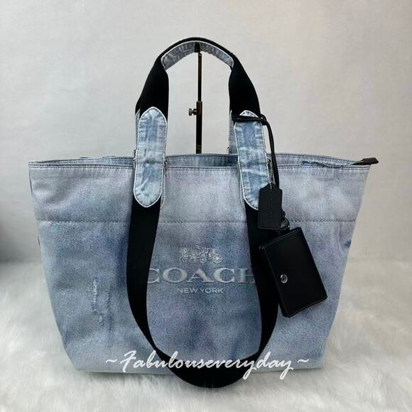 Coach Other - Coach Men's Small Tour Tote Bag In Loved Denim With Charms Sv/Light Indigo CDY49